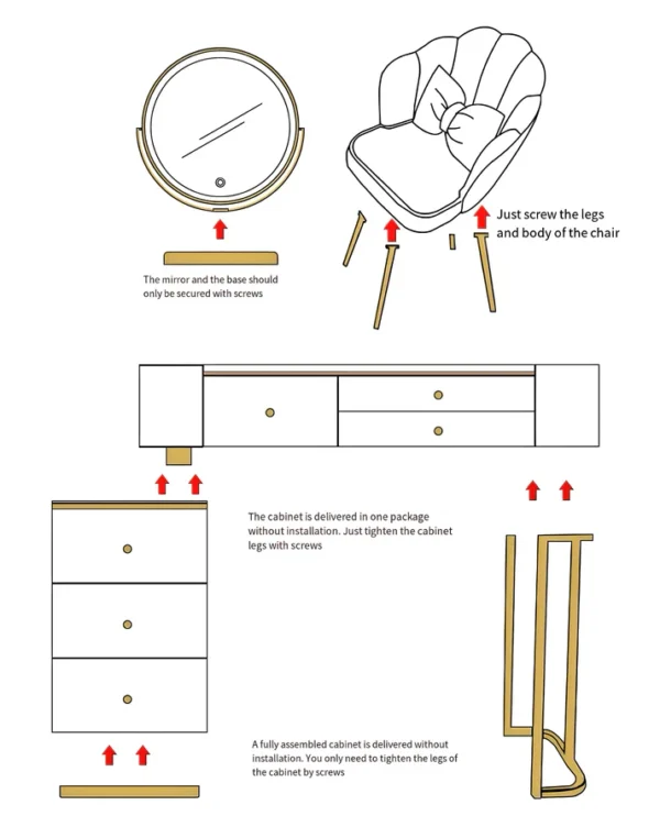 Luxuria Stone & Leather Vanity Ensemble - Elegant Dressing Table Set with LED Mirror & Leather Accents