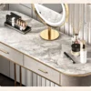 Luxuria Stone & Leather Vanity Ensemble - Elegant Dressing Table Set with LED Mirror & Leather Accents