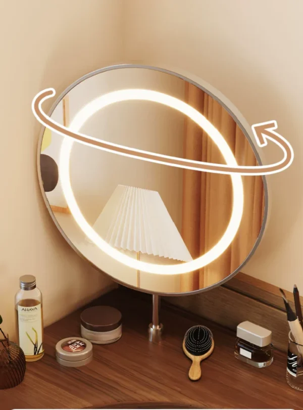 Aria Curve Corner Dressing Table with 360° LED Mirror