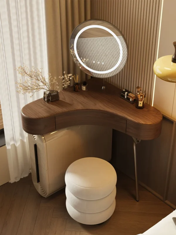 Aria Curve Corner Dressing Table with 360° LED Mirror