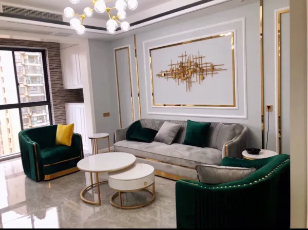 Velvet Luxe Gold Trim Sofa