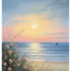 Hand-Painted Sunrise Over Ocean Waves Textured Oil Painting