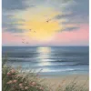 Hand-Painted Sunrise Over Ocean Waves Textured Oil Painting