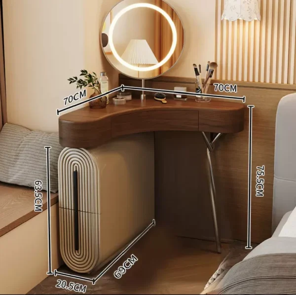 Aria Curve Corner Dressing Table with 360° LED Mirror