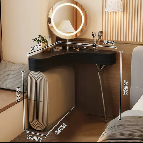 Aria Curve Corner Dressing Table with 360° LED Mirror