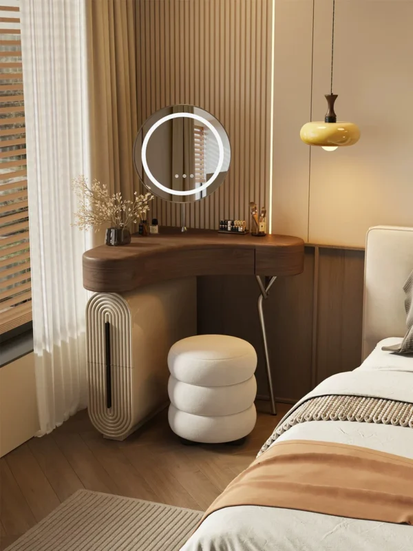 Aria Curve Corner Dressing Table with 360° LED Mirror