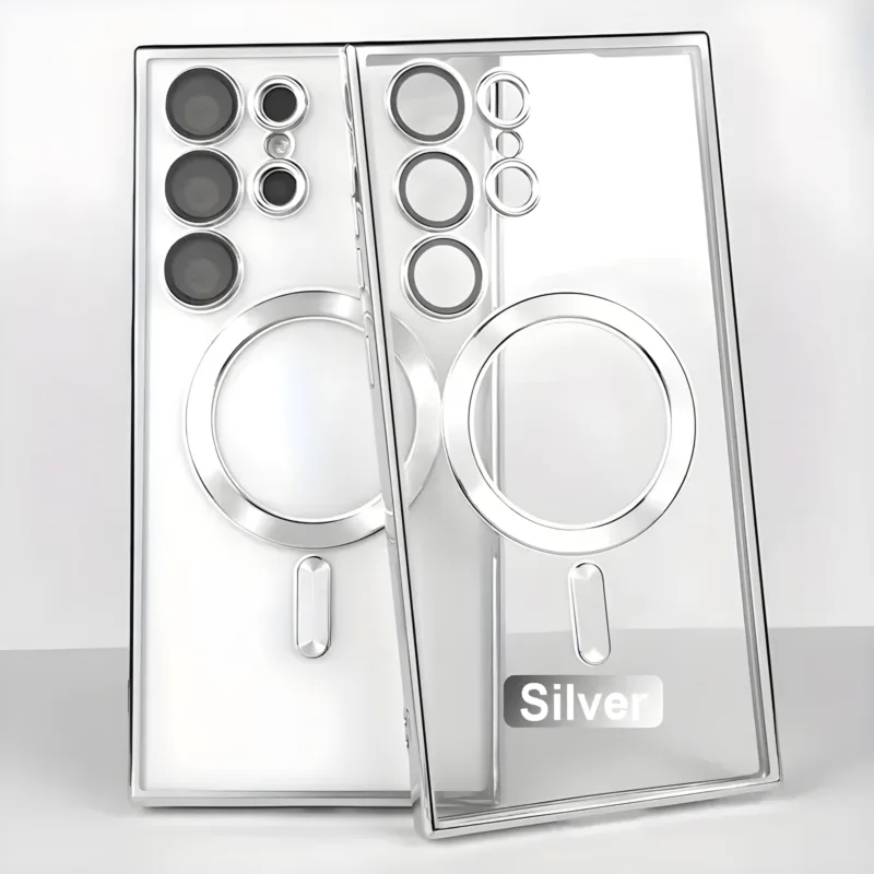 4022c046484e4bfc82e7b6c5c6e86931-goods Transparent Magnetic Wireless Charging Electroplated Shockproof Samsung Cases