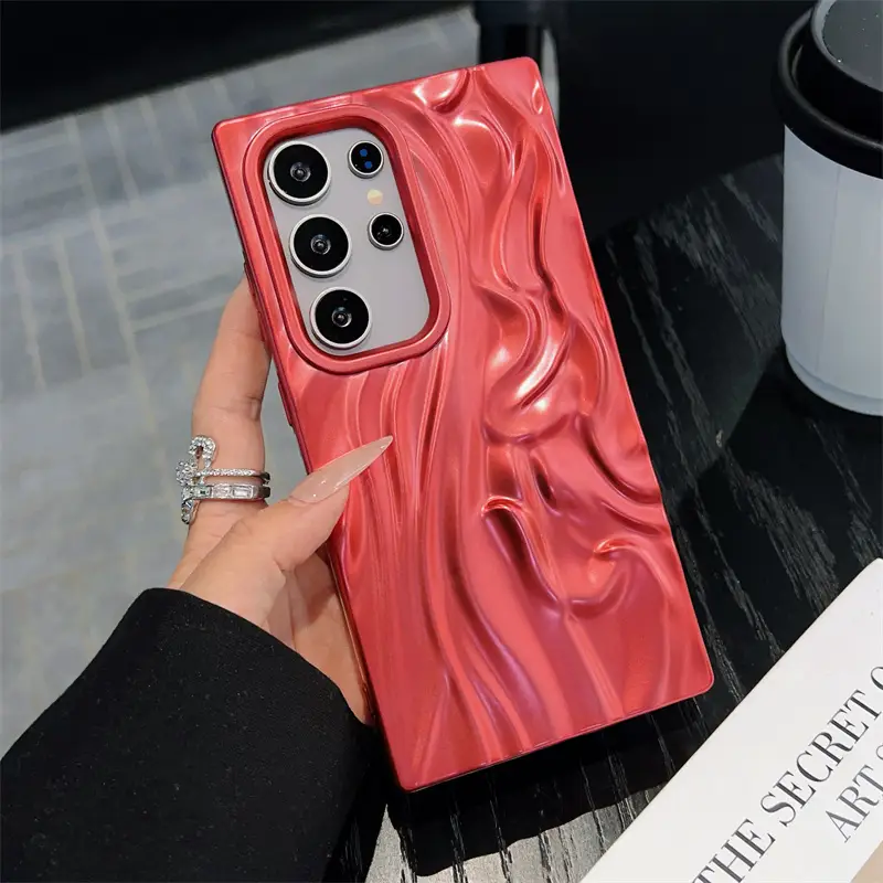 Red Frosted Electroplated Wrinkle Pattern Samsung Cases