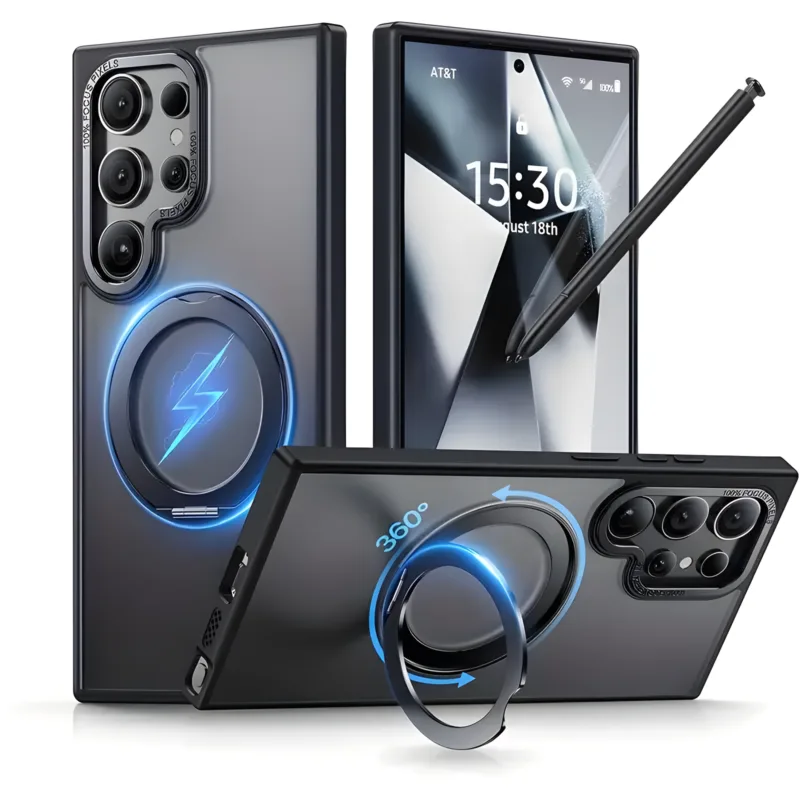 Black Rotating Magnetic Ring Holder Samsung Cases