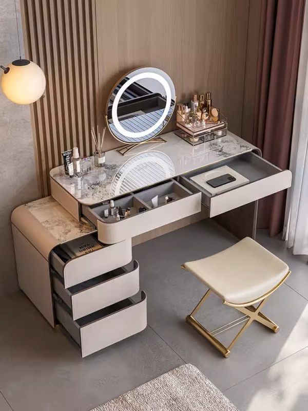 Eleganza Stone & Leather Vanity Ensemble - Image 2