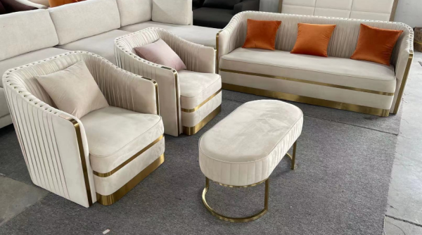 Velvet Luxe Gold Trim Sofa - Image 5