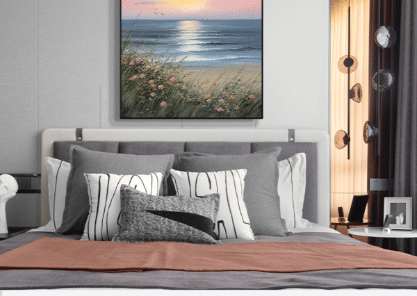 Hand-Painted Sunrise Over Ocean Waves Textured Oil Painting - Image 11