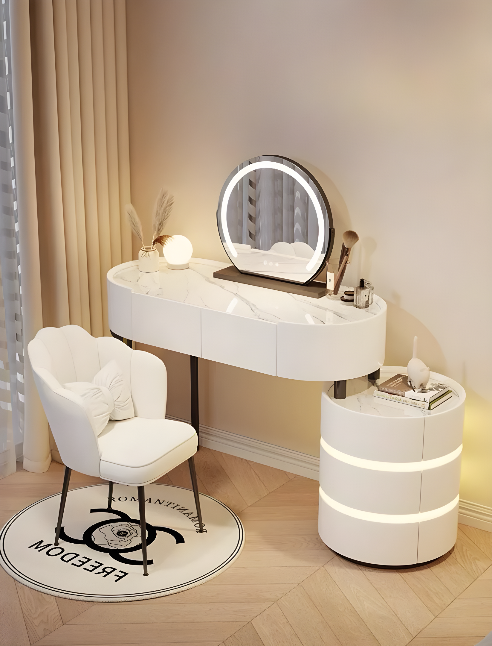 Lumina Luxe Dressing Table with LED Mirror & Drawers - Image 7